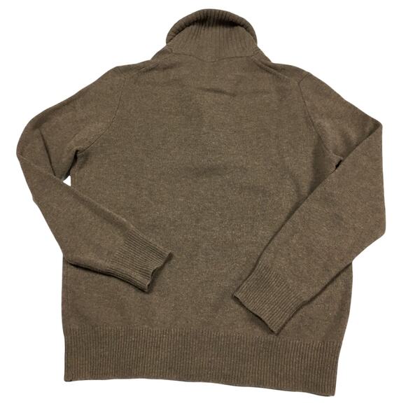 J. Crew Sweater 100% Lambswool Shawl Collar Mens Medium Brown Ribbed Trim Button - Picture 9 of 9